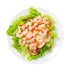 Salad. Delicious. healthy diet. Caesar. Leaves. Green. Isolated. View from above. For your design.