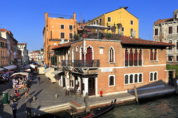 Fototapeta na wymiar Venice historic city center, Veneto rigion, Italy - streets, tenements and canals of the Sestiere Canaregio district