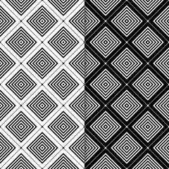 Set of geometric ornaments. Black and white seamless patterns