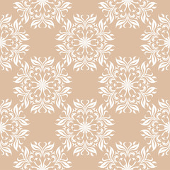 White floral seamless pattern on beige background
