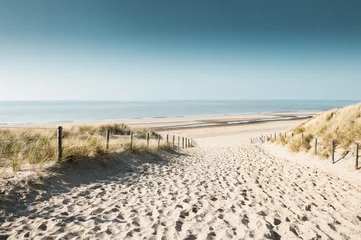 Photo sur Plexiglas Mer du Nord, Pays-Bas Dunes de sable sur la côte de la mer du Nord à Noordwijk, Pays-Bas, Europe.