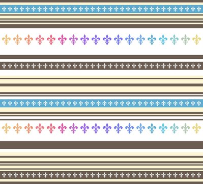 Seamless horizontal striped pastel colored pattern with lily flower (Fleur de lis). Endless texture for wallpaper, web page background, textile design, wrapping paper etc