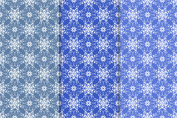 Set of blue floral ornamental designs. Vertical seamless patterns