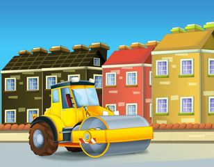 Obraz na płótnie Canvas Cartoon road roller truck in the city - illustration for children