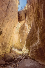 Sunlit rocks of Avakas Gorge in Cyprus.