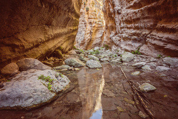 Sunlit rocks of Avakas Gorge in Cyprus.