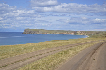 Cape and road on Baikal lake beautiful view