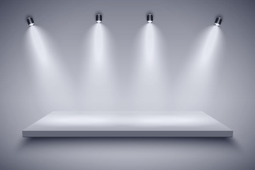 Light box with Black and white platform on with four spotlights. Editable Background Vector illustration.