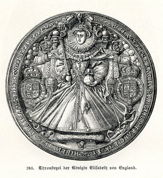 State seal of Elizabeth I of England (from Spamers Illustrierte Weltgeschichte, 1894, 5[1], 600)