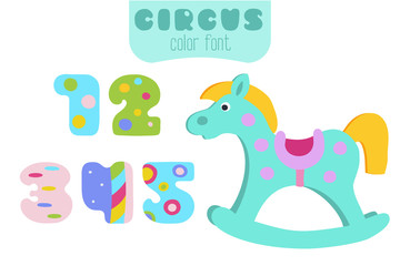 Colorful numbers 1, 2, 3, 4, 5 and rocking horse