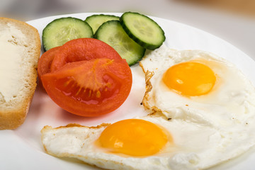 Two Fried Eggs on White Plate
