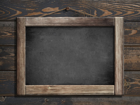 Aged Menu Blackboard Hanging On Wooden Wall 3d Illustration