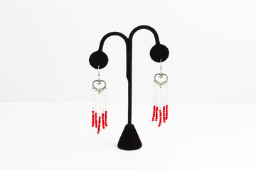 two red and silver Valentines Day earrings