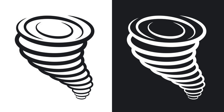 Vector tornado icon. Two-tone version on black and white background