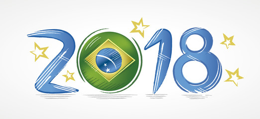 Fototapeta na wymiar Year 2018 with the flag of Brazil in place of zero representing the presidential elections with stars around 