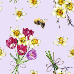 hand drawn watercolor seamless spring pattern