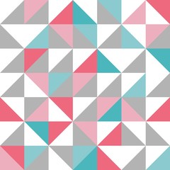 Seamless triangle design pattern in blue, pink, grey, white