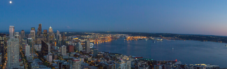 Seattle panorama from the Space Needle at dusk