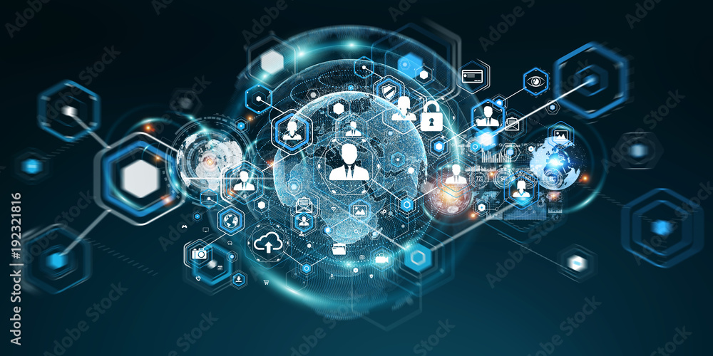 Poster Social network interface 3D rendering