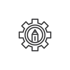 Pencil in gear outline icon. linear style sign for mobile concept and web design. Design settings simple line vector icon. Symbol, logo illustration. Pixel perfect vector graphics