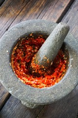 red hot chili in mortar