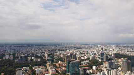 Fototapeta na wymiar Ho Chi Minh from above. You can find the BitEx tower, highest tower of HCMC, and the skyline.