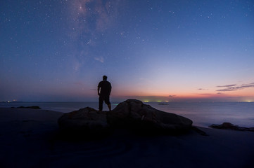 Milky way Galaxy with stars and space dust during night. long expose, high iso with grains and soft...