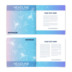 Scientific templates square brochure, magazine, leaflet , flyer, cover, booklet, annual report. Scientific concept for medical, technology, chemistry. Structure molecule and communication. Dna, atom.
