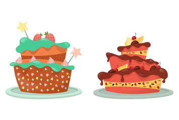 Cream and berry, stars on top of wedding cake