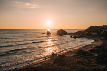 Rock of Aphrodite, beautiful beach and sea bay, Cyprus island