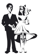 jeune couple de marier en noir et blanc