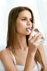 Drink Water. Young Woman With Glass Of Water.