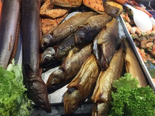 Group of raw fish for sale