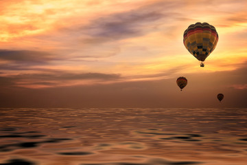 Colorful Balloon in Twilight Sunset Sky Background - Landscape View