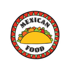 Mexican food icon.  Traditional cuisine of Mexico. Fastfood cafe sign, round shape