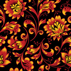 Floral seamless pattern. Flower background. Ornamental russian ethnic style