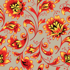 Floral seamless pattern. Flower background. Ornamental russian ethnic style