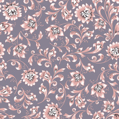 Floral seamless pattern. Flower swirl background. Ornamental brocade easten painting
