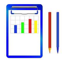 folder with clip with diagram and color pencil and pen vector