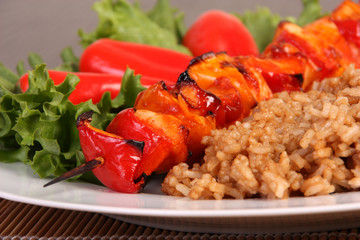 barbecue chicken kebab with rice