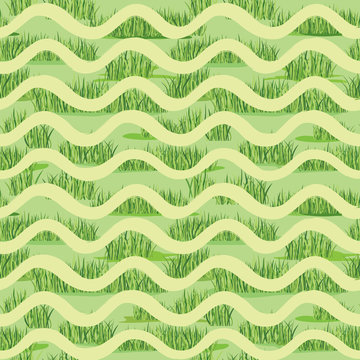 Abstract wave grass lush tiled pattern. Summer holiday background