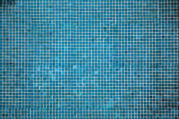 Detail shot of wall mosaic tiles in turquoise for background, high resolution, real photo