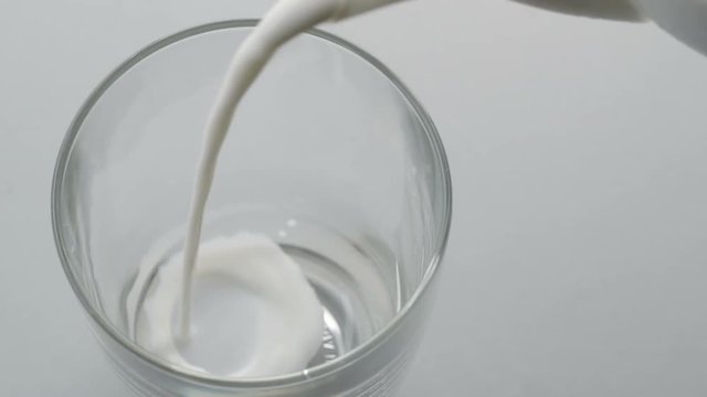 Pouring milk into glass, Slow motion
