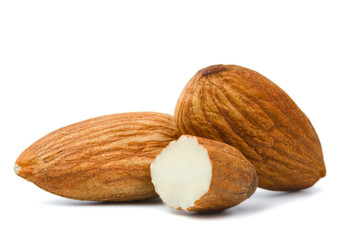 almonds isolated on white background.