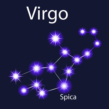 Illustration constellation  Virgo  with stars Spica in the night sky