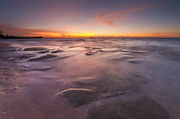 Sunset seascape at Tindakon Dazang Beach, Sabah Malaysia. Blue hour scene.