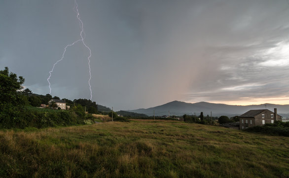 Stormy afternoon in Barreiros, spain, catch a spectacular lightning