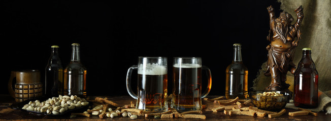 Panorama of the still life on the theme of beer retro style