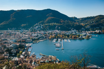 Aerial landscape of Como Lake in Lombardy - Italy.