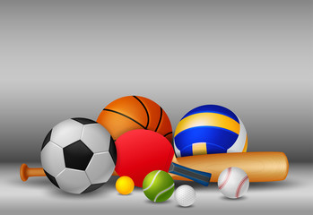 sport equipment with background white and grey colour . vector Illustration